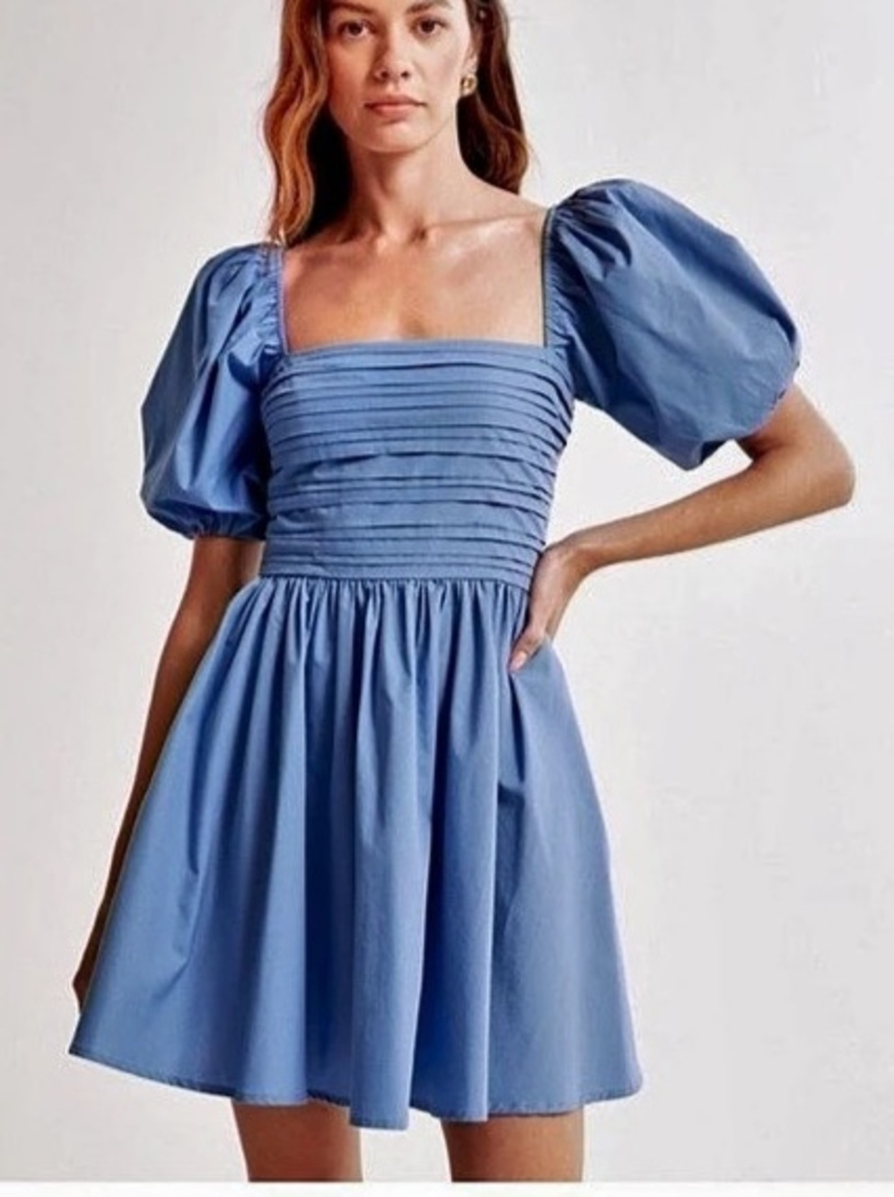 Abercrombie & Fitch Emerson Poplin Puff Sleeve Mini Dress Blue Large